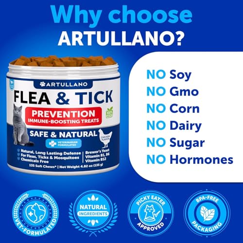 image for Artullano Cat Flea Treatment - Natural Flea and Tick Prevention Supple