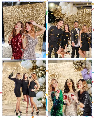 Image of Light Gold Shimmer Wall Backdrop, 24 Panels, 6x4 Ft Photo Backdrop | wedding backdrop birthday backdrop party decoration photo booth backdrop bridal shower baby shower event decoration