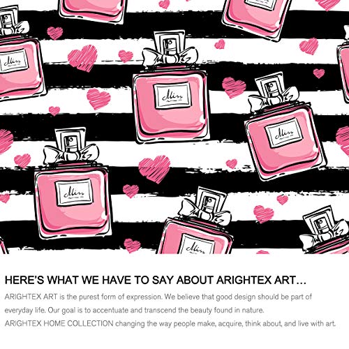Arightex Fashion Duvet Cover Set Perfume Bottles Pattern Bedspread Black And White Stripes With Pink Hearts Modern Bedding Sets 3 Pieces Stylish Bed Set For Teen Girls (Full) #TOP2