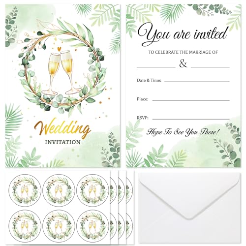 HOWAF 20pcs Wedding Invitations with Envelopes Elegant Green Invitation Cards Wedding Invitation Packs wedding Invites with Envelopes & Bonus Stickers for Marriage invitations Marriage - A6 Size