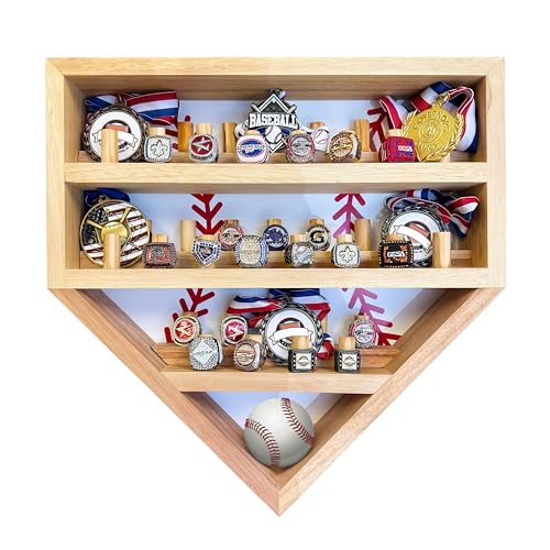 Baseball Championship Ring Display Case – Fully Customizable Baseball Ring Holder with 39 Removable Pegs & 3 Shelves – Gifts for Kids – Designed in The U.S.