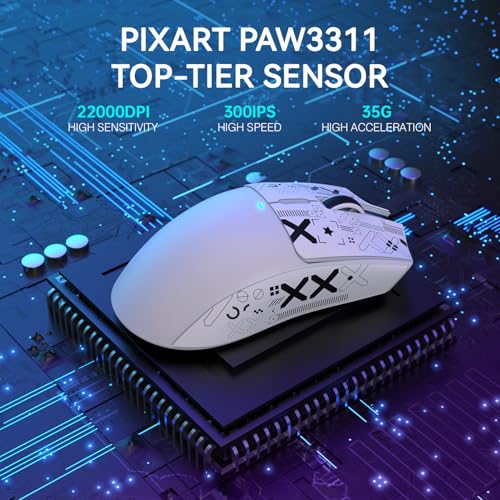 Image of ATTACK SHARK X11 Wireless Gaming Mouse, PAW3311 Sensor, Lightweight, RGB Charging Dock, 22,000 DPI, Tri-Mode Connectivity, 5 Programmable Buttons, Grip Tape Included - White