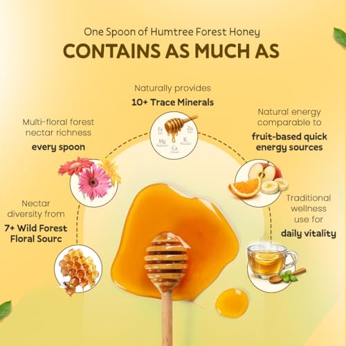 Image of HUMTREE - Wild Forest Honey, Organic Pure- 500gms with FREE Dipper | NMR Tested Honey 100% Pure, No adulteration | Natural Nectar Multi Flora Wild Forest Honey | Rich in B-complex vitamins | Chemical Free, No Sugar Syrup | Sourced from Wild Forests of Himachal