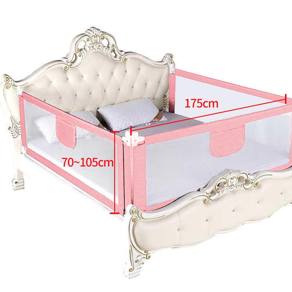 HUOLE Barriere de Lit Enfants, Barrière De Protection De Lit pour Enfants, Grand Rails de lit pour Tout Petits pour Matelas Jumeaux, Double, Pleine Grandeur Queen & King-Rose☻-1,8 m