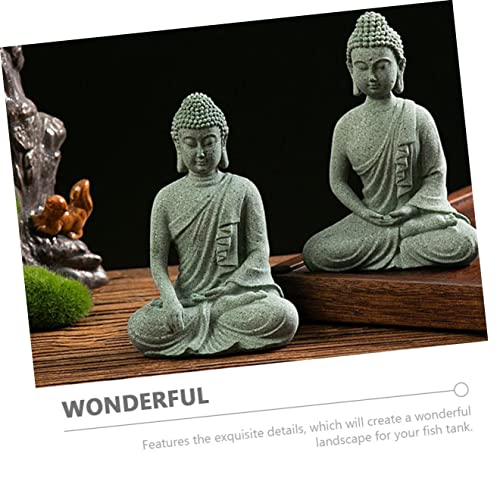POPETPOP Fish Tank Supply Outdoor Home Decor Desk Top Decor Aquarium Buddha Decorative Outdoor Decor Blessing Tabletop Decoration Zen Figurine Décor Desktop Statue Green Sandstone - Image 2