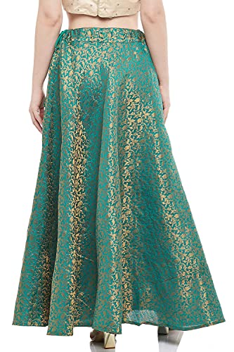 Image of Studio Shringaar Women's Polyester Maxi Benaras Brocade Readymade Long Skirt Lehenga Ghagra