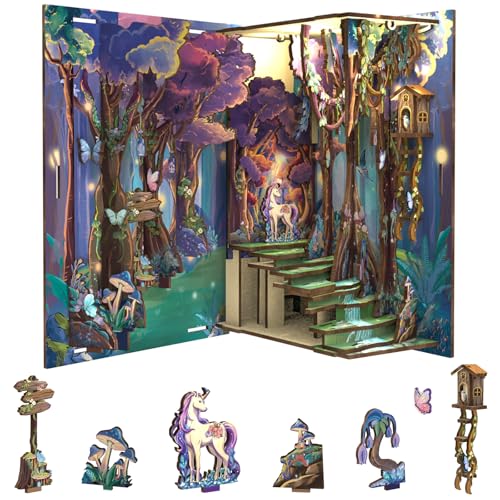 Cutefun Book Nook Kit - DIY Miniature Dollhouse Kit for Adults and Teens, 3D Wooden Puzzle Bookends...