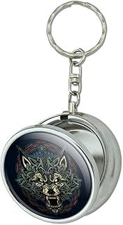 Fenrir Fierce Snarling Wolf In Chains Norse Mythology Portable Travel Size Pocket Purse Ashtray Keychain with Cigarette Holder