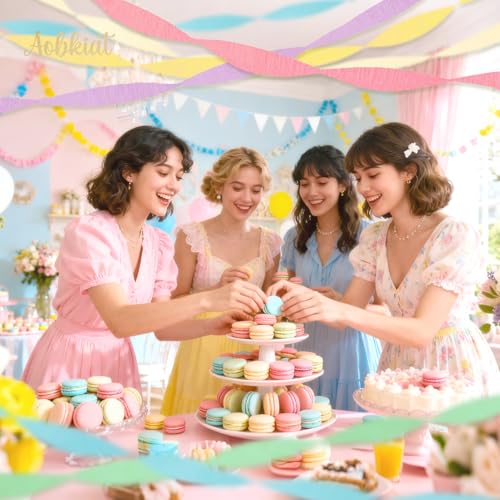 Image of AOBKIAT Crepe Paper Streamers Party Decorations,6 Rolls Pastel Streamers | for Candyland Theme Party Birthday Wedding Bridal Baby Shower Decorations,DIY Tassel,1.8 Inch x 82 Ft /Roll