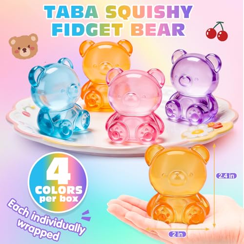 VISCOO 4 Pack Stress Bear Squishy Ball, Sugar Filled Gummy Bear Toys, Taba Squishy Toys for Kids Stress Relief, High Density Stress Balls for Calming - Soft Squeeze Balls Party Favors Birthday Gifts - Image 4