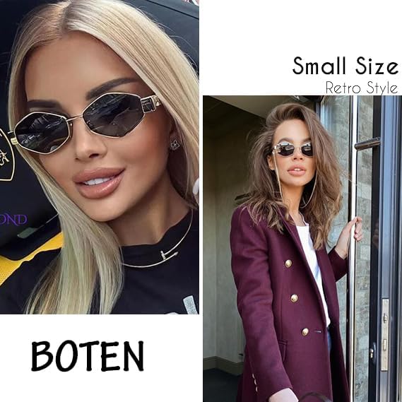 Trendy Hexagon Sunglasses For Women Retro Designer Metal Classic Shades Sun Glasses with Chain - Image 5