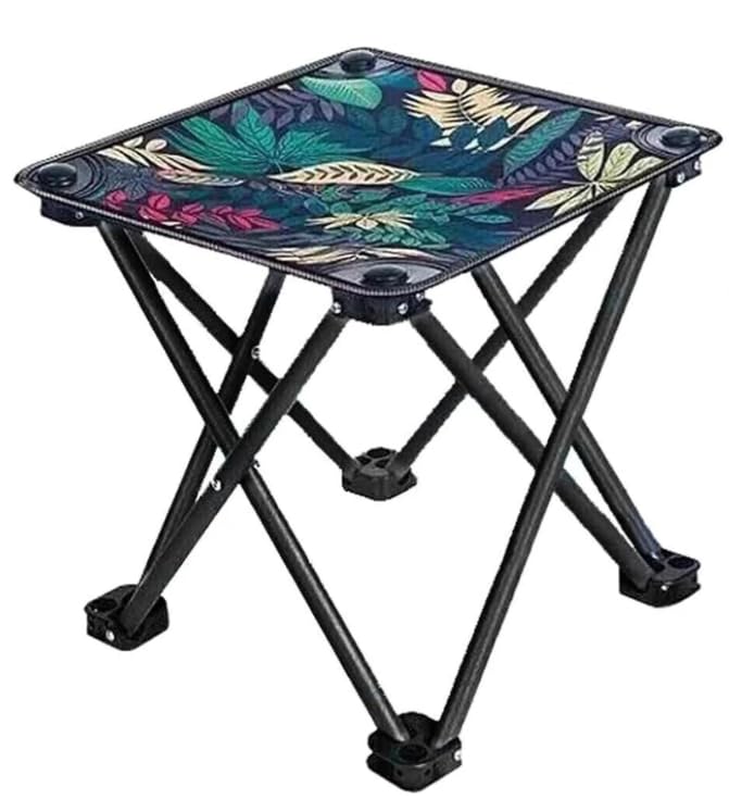 Portable Foldable Camping Stool | Lightweight Outdoor Folding Seat | Compact Travel Stool for Camping, Trekking, Fishing, Picnic & Garden Use | Printed Fabric Top with Strong Metal Frame-image-42