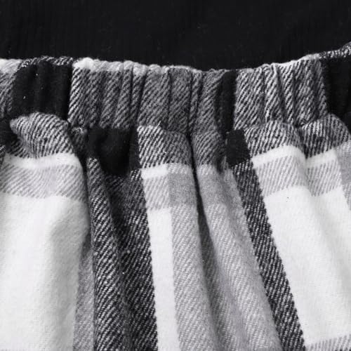 Girls Plaid Skirt Set Long Sleeve Ribbed Solid Tops Blouse and Plaid Skirt with Hat 3PCS Fall Winter Clothes3