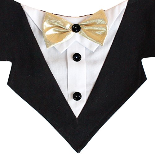 Tail Trends Formal Dog Wedding Bandana with Gold Ribbon Bow Tie (XL)