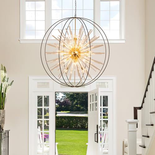 Image of Vezzio Black and Gold Crystal Chandelier for High Ceiling Foyer Entryway