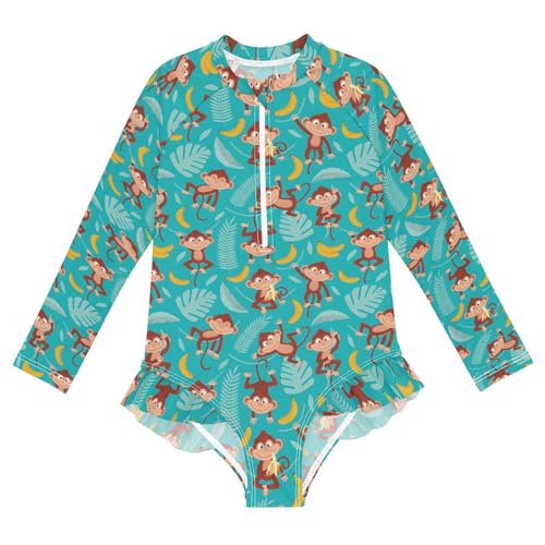 Girls Swimsuits Long Sleeve Bathing Suits Monkey Banana UPF 50+ Sun Protection Swimwear 3-12 Years