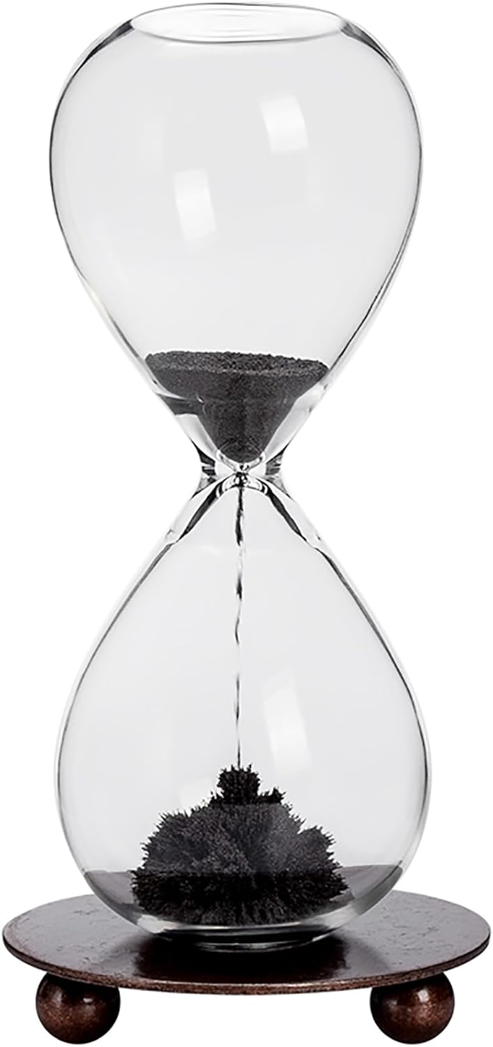 Decorative Sand Timer, Magnetic Hourglass with A Base for Desk Decoration Black,Iron base,L
