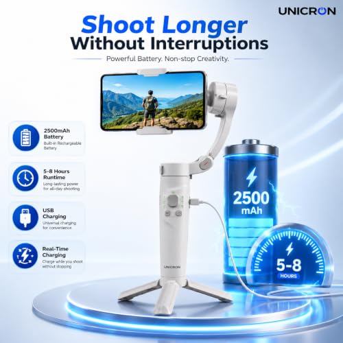 Image of M1 3-Axis Gimbal Stabilizer for Mobile with Built-in Extension Rod & Tripod Foldable Phone Gimble for Vlogging, Reels & YouTube Video, iPhone & Android, 8hr Battery