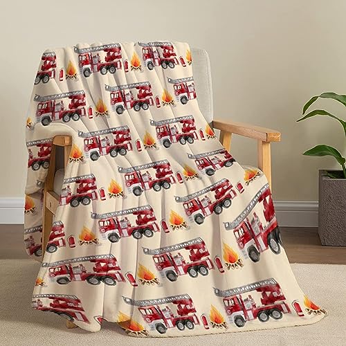 Image of Fire Truck Fireman Blanket Gifts Super Soft Fleece Throw Blankets Cozy Flannel Air Conditioning Blanket Blanket for Couch Bed 50x40 in for Kid