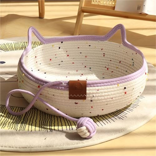 PYCJNFC かわいい紫の縁取りの綿ロープにボールを編み込み、傷に強く洗えるペットの巣。(Pet bed with ball,Small)