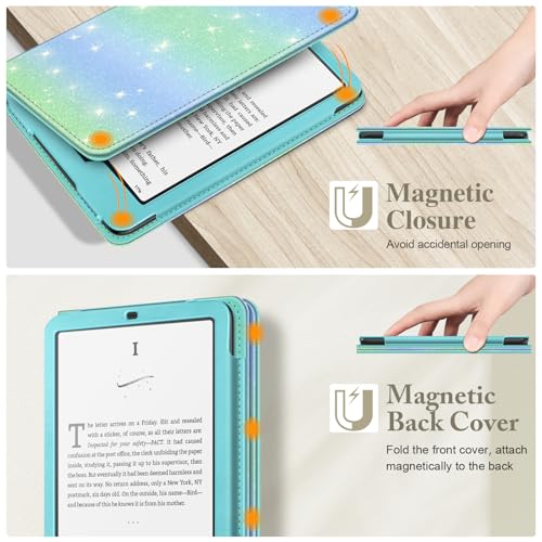 Image of Fintie Case for 7 inch /6.8 inch Kindle Paperwhite(12th /11th Generation-2024 /2021) and Kindle Colorsoft Signature Edition -Slim Foldable Stand Cover Auto Wake /Sleep for Paperwhite 2024, Glitter Seaside Ombre