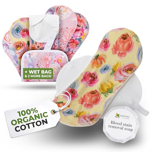 Image of Organic Cotton Reusable Menstrual Pads for Light Flow (6 Pack S+M) - Leak Proof & Odor Free Cloth Pads for Women & Teens - High Temp Washable, Breathable, Soft & Skin-Safe for All Day Period Comfort