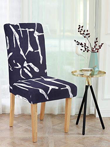 Image of Cortina Dining Chair Slipcovers | Protection Chair Covers | Abstract Print, Blue Waves Design, Removable, Washable | Universal Fit Super Soft Stretchy Polyester Spandex | Kitchen, Hall | Pack of 1