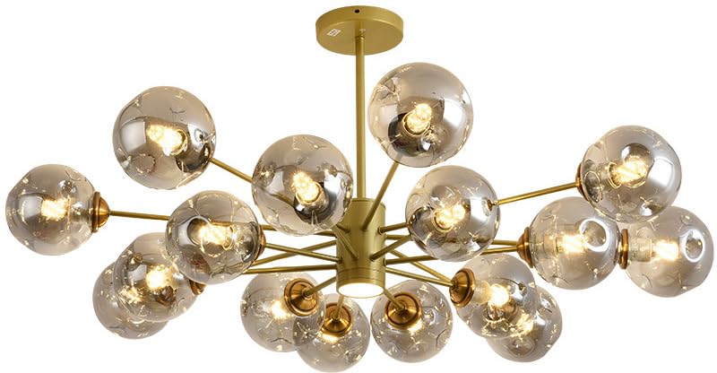 Gerenecic Lampadario a Bolle in Vetro Dorato Sputnik, Lampada da soffitto con faretto a LED, Lampada a Sospensione Moderna di metà secolo, con Sfere Nere ambrate, per Soggiorno, Sala da Pra