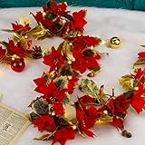Glintoper Christmas Poinsettia Garland, 6 FT Lighted Artificial Garlands with 36 Red Flowers,...