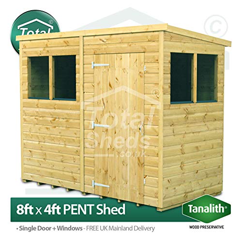 8ft x 4ft (2.4m x 1.2m) Pent Shed Pressure Treated Tanalised Timber Fast & Free Delivery