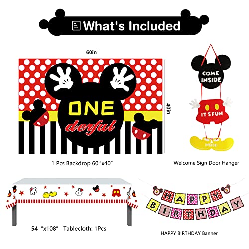 Greparpy Mickey 1St Birthday Party Supplies - Mickey Theme Mouse Party Decorations, Backdrop, Balloon Garland, Balloon Box, Door Hanger, Banner, Crown, Topper, Mickey First Birthday Party Decorations #TOP1