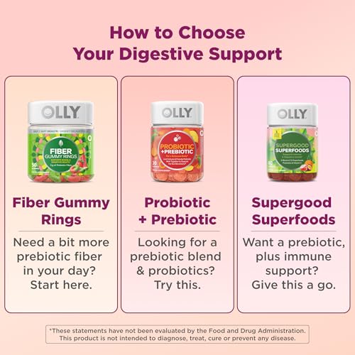 Image of OLLY Fiber Gummy Rings, Digestive Health Supplement, Berry Melon - 50 Count