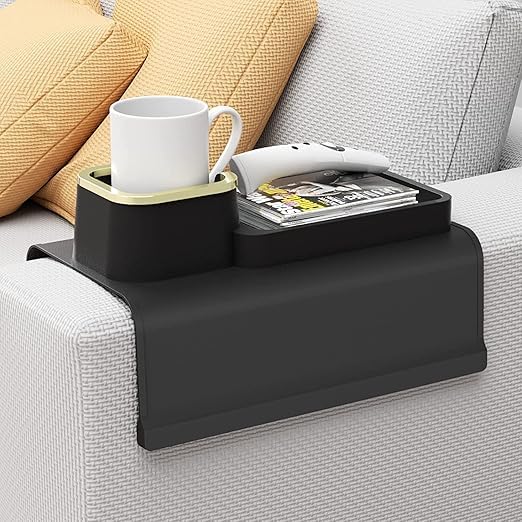 Brikipth Silicone Sofa Armrest Table Couch Drink Holder and Tray Organizer for Remote Snacks Cellphone, Anti-Spill Anti-Slip Design, Gifts for Family Mom Dad Grandma