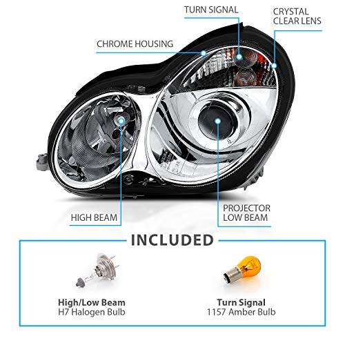 image for AmeriLite Projector Replacement Halogen Headlights Chrome For 01-07 Me