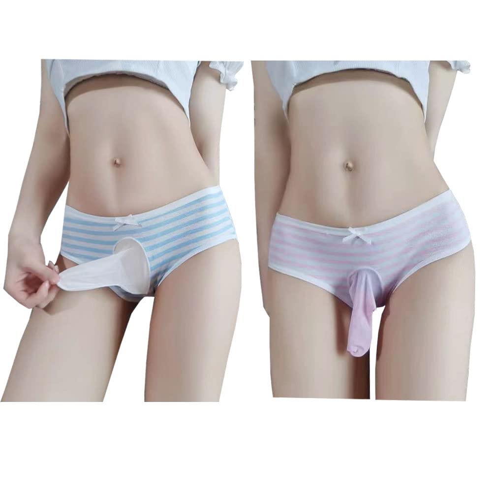 Striped Cotton Pouch Panties Underwear for Women Men Pack of 2