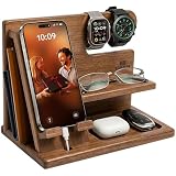 TESLYAR Regalos Originales para Hombre – Organizador de Escritorio en Madera con Soporte para Móvil y Reloj, Docking Station, Ideas Regalo Hombre Cumpleaños, Navidad, Día del Padre – Marrón Claro