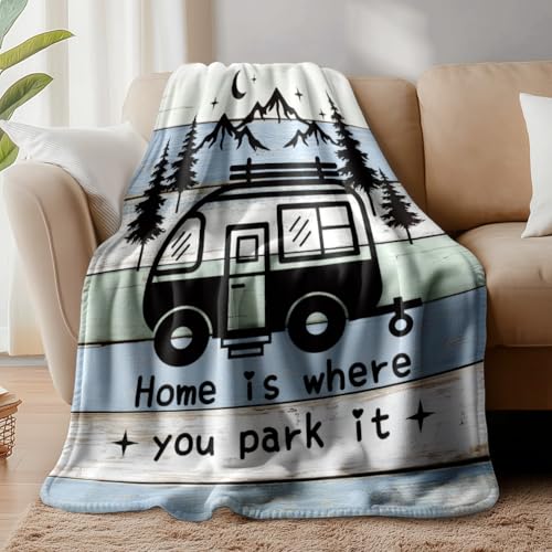 WADORN Camping Überwurfdecke, Kuschelige Weiche Überwurfdecke Für Camping Reisen Auto Flauschige Flanell Fleecedecken Campinggeschenke Für Büro Wohnzimmer Schlafsofa Couch Stühle, 150x130cm