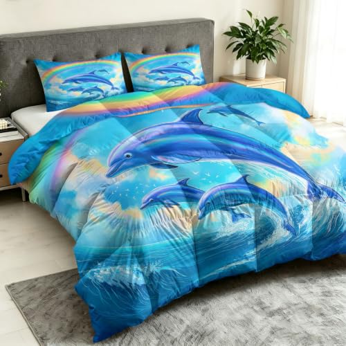 Edredón impreso reversible de delfines 200 x 200 cm para cama individual 3