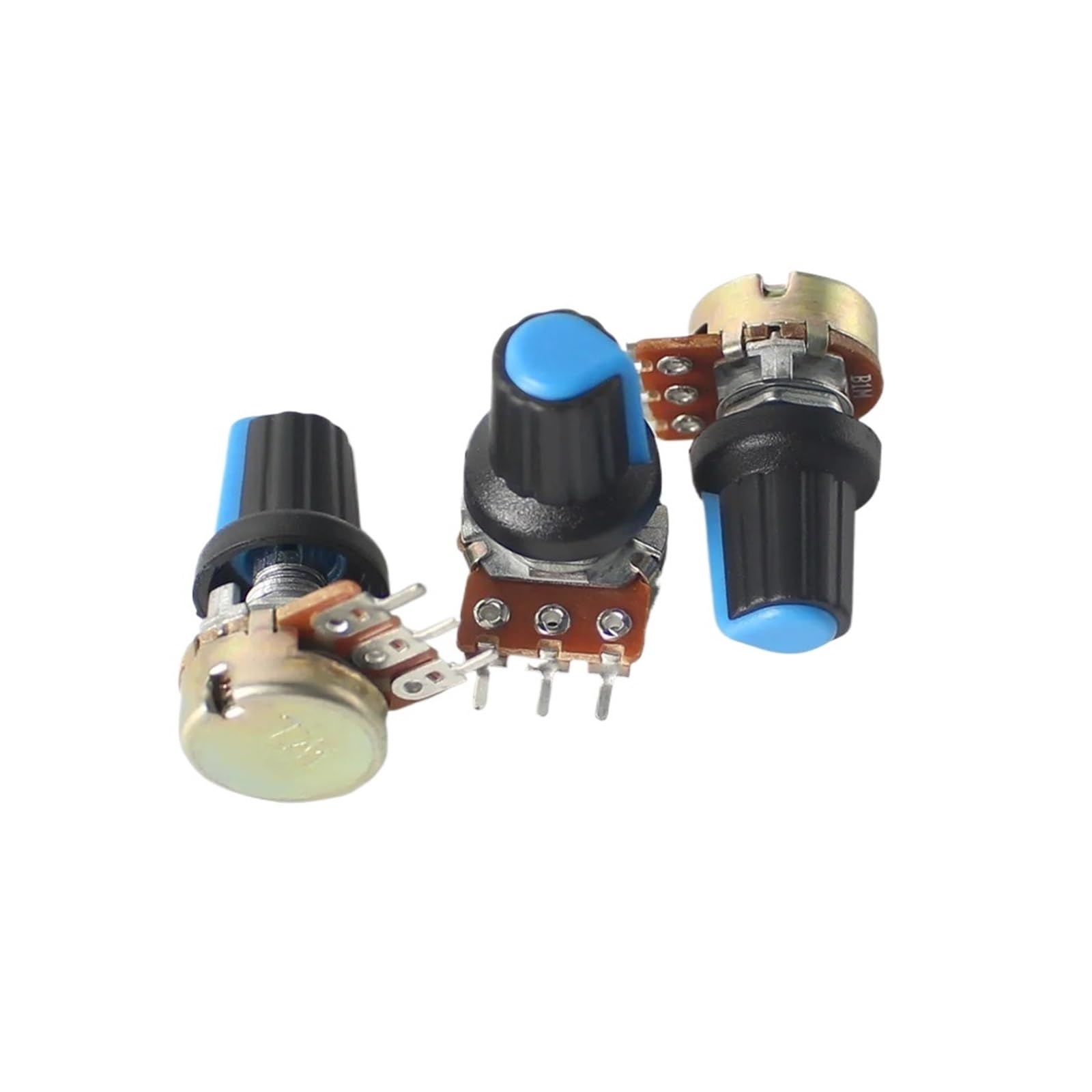 10 unids/caja WH148 potenciómetro lineal 15mm 3 pines 1K 2K 5K 10K 20K 50K 100K 250K 1M con Kit de potenciómetros de tapa de perilla azul AG2(100K Ohm)
