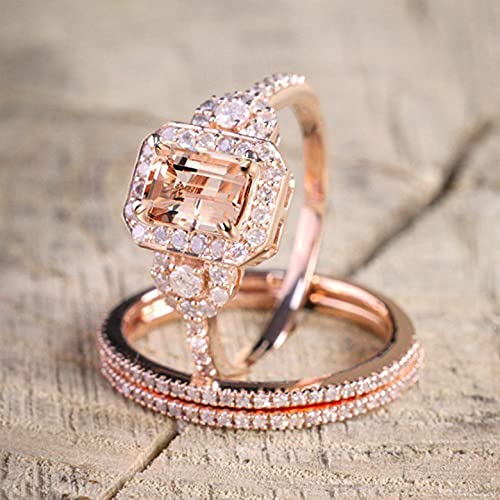 18k Rose Gold Plated Ring Set with Micro-Set Engagement Ring Women (7)3