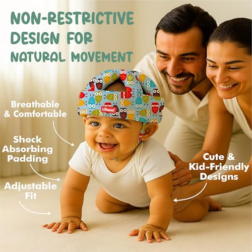 Image of Liltoes Baby Head Protector For Safety Of Kids 6M To 3 Years|Baby Safety Helmet With Proper Air Ventilation & Corner Guard Protection (Owl Print Colour)|Multicolor|1 Count