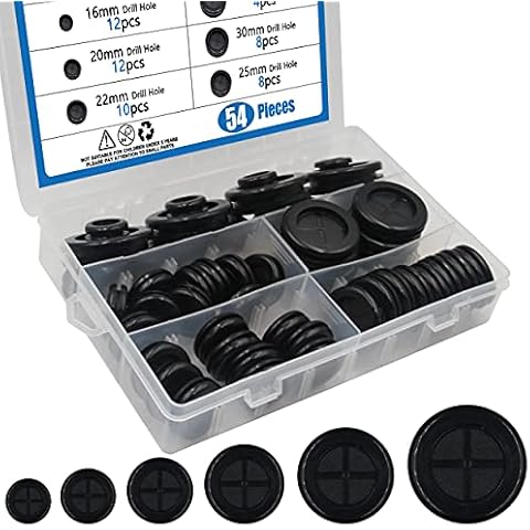 BESTYCHAO Rubber Grommet Assortment Kit, 54pcs 6 Sizes Double Sided Rubber Hole Plug Assortment Kit for Protecting Wires, Plugs and Cables Cover