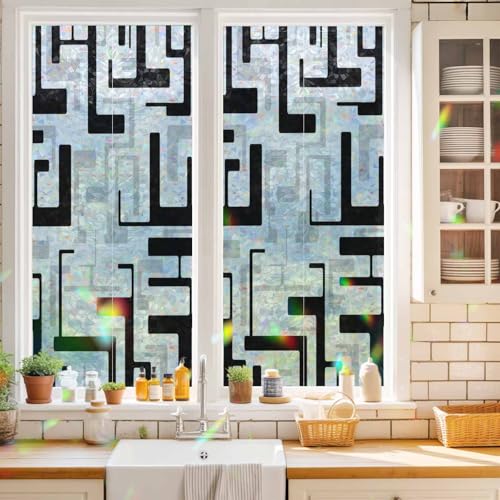 Vinilo decorativo para ventana opaco con franjas geométricas negras 17.7x39.3 in miniatura 2