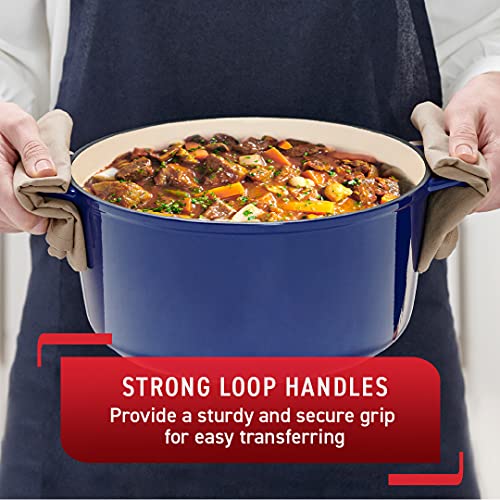 T-fal Cast Iron Enameled Dutch Oven 6 Quart Induction Oven Broiler Safe 500F Pots and Pans, Cookware Blue