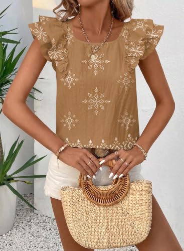 Image of Falechay Womens Bow Tie Back Tops Round Neck Ruffle Short Sleeve Shirts Cute Babydoll Chiffon Tee Women Summer Trendy Tunic