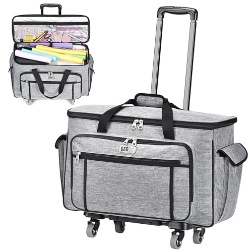 CAB55 Rolling Carrying Case for Cricut Maker 3/Maker 4/Maker/Explore 4/Explore 3/Explore Air 2 Double-Layer Storage Bag with 4 Wheels & Mat Pocket for Cricut Cutting Machine Accessories & Tools