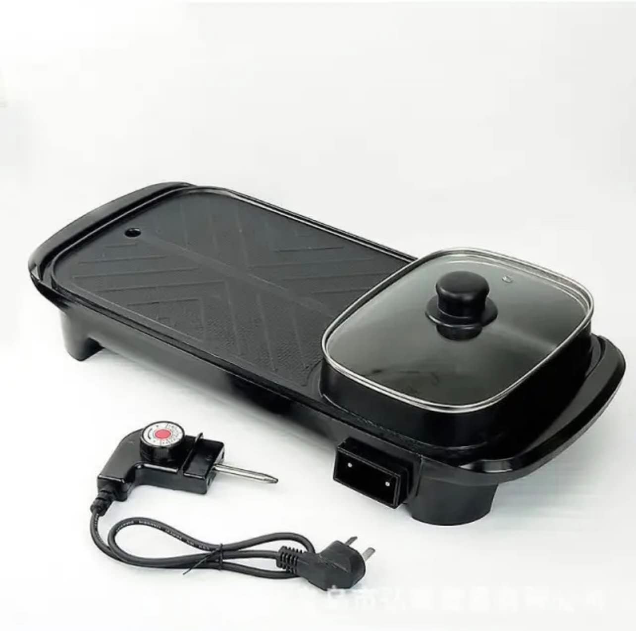 Electric 2 in 1 Grill with Shabu Shabu Hot Pot. Multifunctional Indoor Teppanyaki Korean BBQ Capacity for 2-4 People