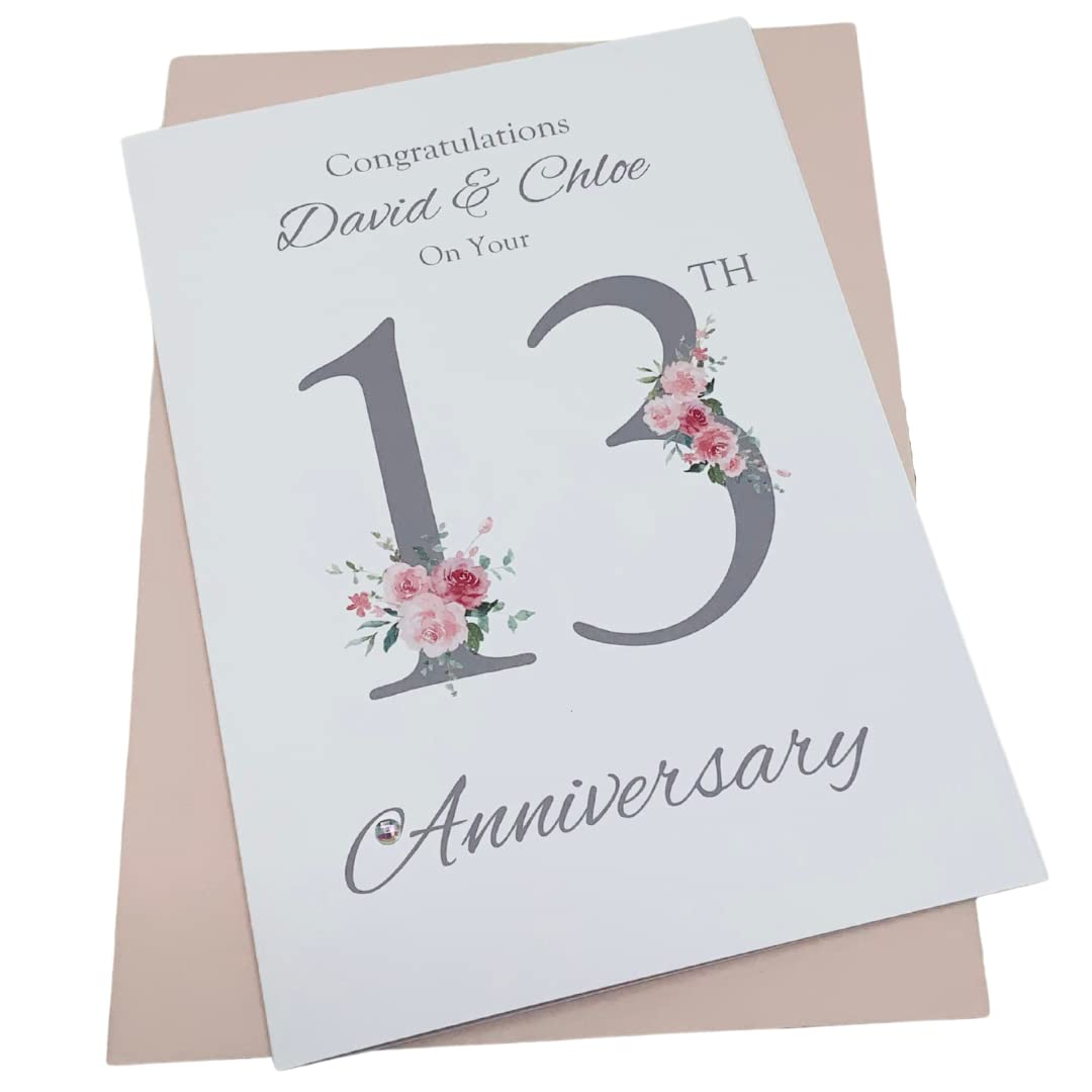 13th Wedding Anniversary Card Personalised Lace 13 Years - FN 13 — image 1