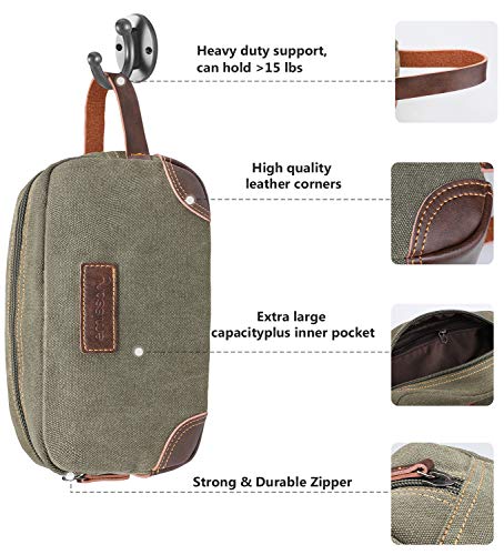 Emissary Men's Leather And Canvas Travel Toiletry Bag, Dopp Kit For Men, Travel Bathroom Shaving Kit, Travel Kit Small Bags For Men, Shaving Bag For Travel (Dark Green) #TOP1