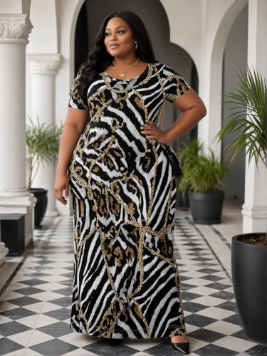 Image of PinkPatty Plus Size Dress for Women Casual Crew Neck Short Sleeve Maxi Dress Oversized Summer Beach Dresses with Pockets